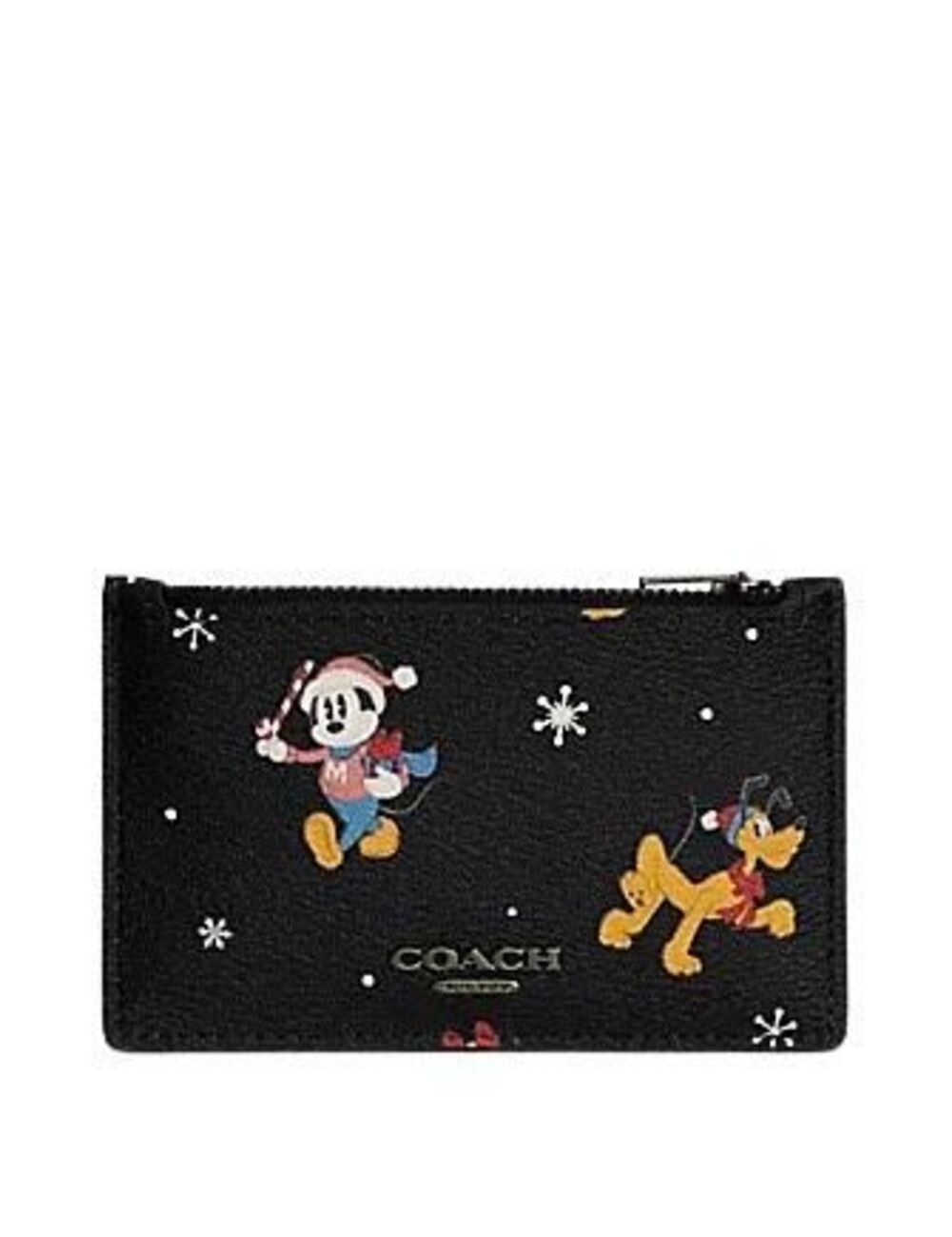 DISNEY X COACH Zip Card Case Wallet With Mickey & Pluto Holiday Print